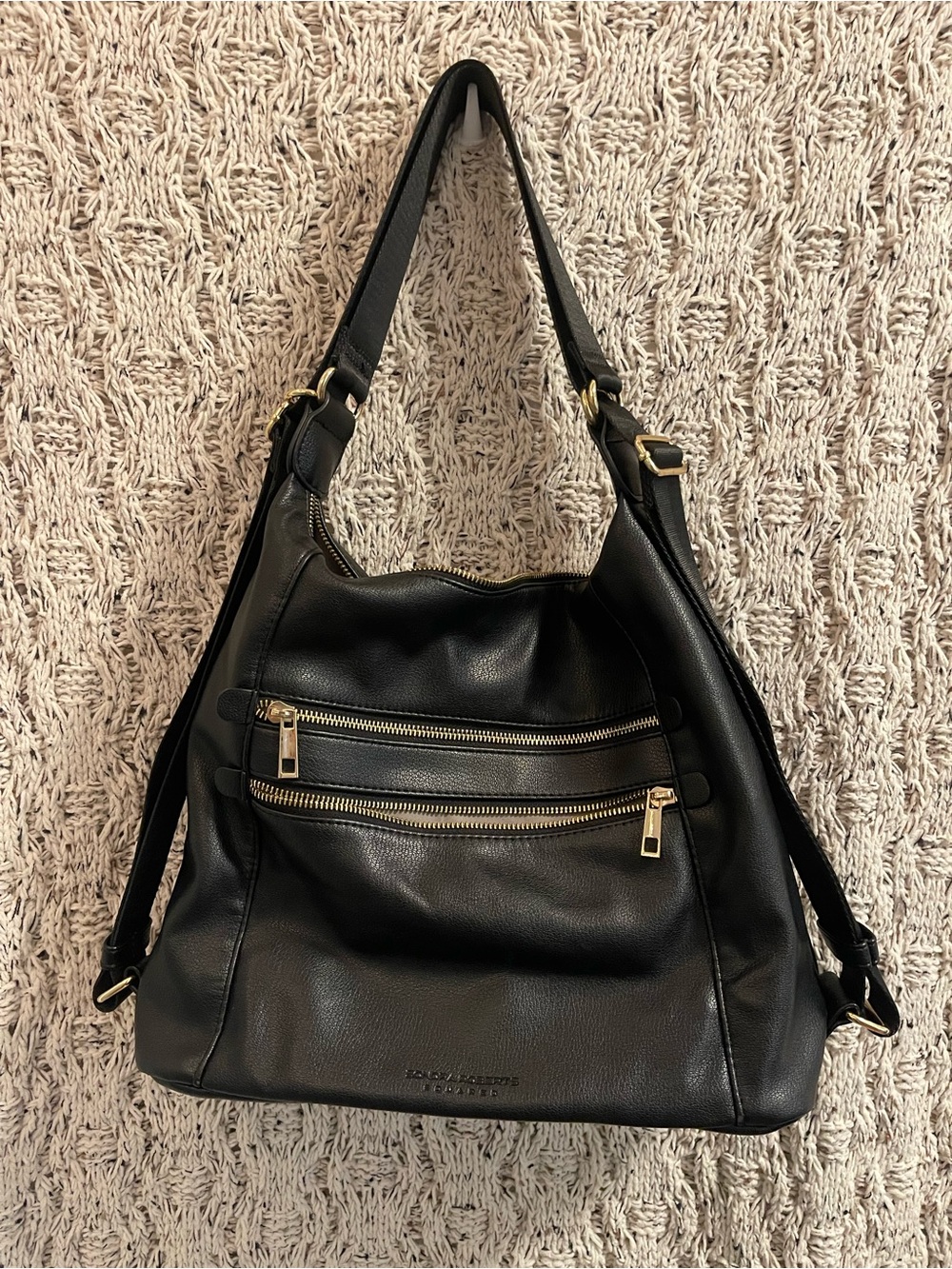 Sondra Roberts Black Pebbled Leather Shoulder Bag with Gold Hardware